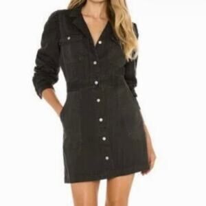 Rails Lisette Carbon Black Button Down Puff Sleeve Mini Dress Denim Preppy  XS